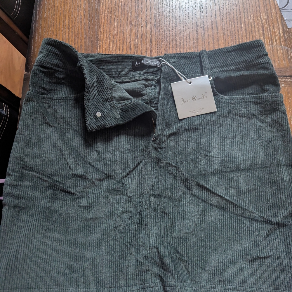 Dark Green Corduroy Mini Skirt
